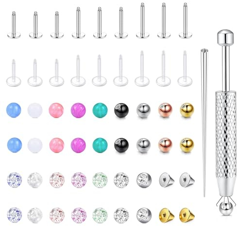 CASSIECA 16/18G Labret Piercing Hypoallergen Tragus Helix Nasen Lippen Piercing Chirurgenstahl Acryl Piercings Stecker Piercings Kugel Aufdreher Set