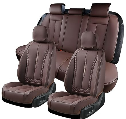 Coverado Autositzbezug Vollständiges Set, Braun Sitzbezüge Vordersitze Rücksitzbezüge, Nappaleder Wasserdicht, Autositzkissen, Autositzschoner Universal passend für die meisten Autos