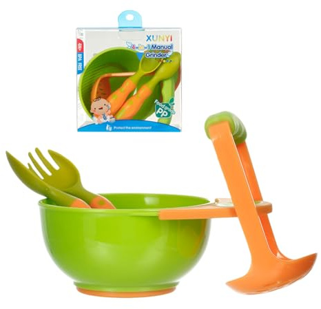Kustimantu Zerkleinerer für Babynahrung – mit Gabel und Löffel, verdickter Griff, rutschfest, tragbar, zum Zerkleinern – Schüssel zum Zerkleinern von Gemüse für Babys | für Obst, Fisch, Huhn, Apfel