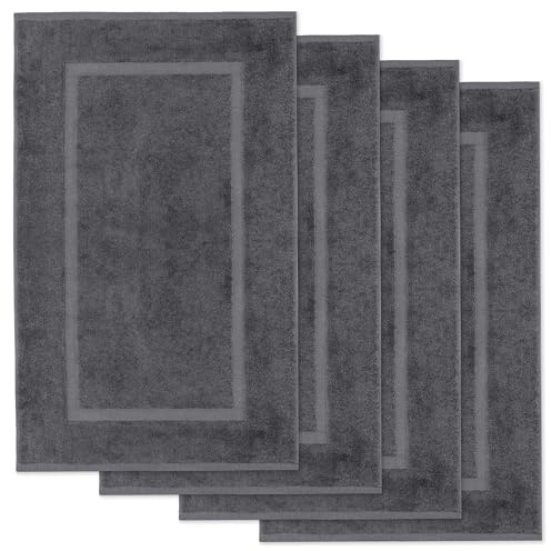 Lavea® 4er Set Badematte 50x80 cm – Anthrazit | Badezimmerteppich 100% Baumwolle, 800 g/m², saugstark, waschbarer Badteppich, Badvorleger – Frottierserie Elena