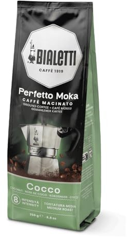 Bialetti Perfetto Moka Caffè Macinato, Gusto Cocco - 1 x 250 gr