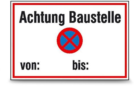 Betriebsausstattung24 Hinweisschild Achtung Baustelle von: bis: - Aluminium, geprägt - 60,0 x 40,0 cm - Symbol und Text Schild - Zum Selbstbeschriften