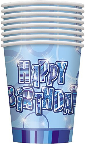 Unique Party 28468 - 9oz Glitz Blue Birthday Paper Cups, Pack of 8
