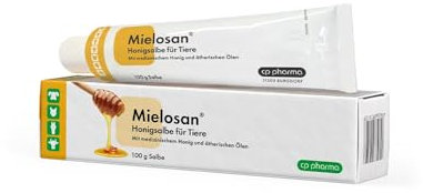 cp-pharma Mielosan Honigsalbe | 100 g | Hautpflege für Tiere | Medizinischer Honig und ätherische Öle in fettiger Salbengrundlage | Zur hygienischen Regeneration gereizter Haut