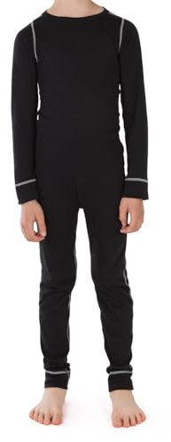 CFLEX Kinder Ski- & Thermowäsche Set - Warme Unterwäsche Langarm POLARDRY - Schwarz-Grau 134-140