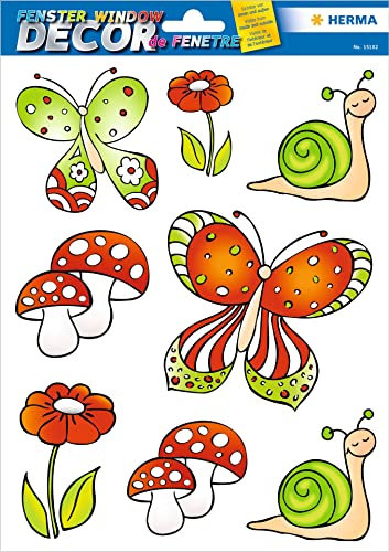 HERMA 15102 Fensterbilder für Kinder, Garten (8 Fensteraufkleber, Folie, matt) selbstklebend, ablösbare Fensterdeko mit Motiven für Mädchen und Jungen, bunt