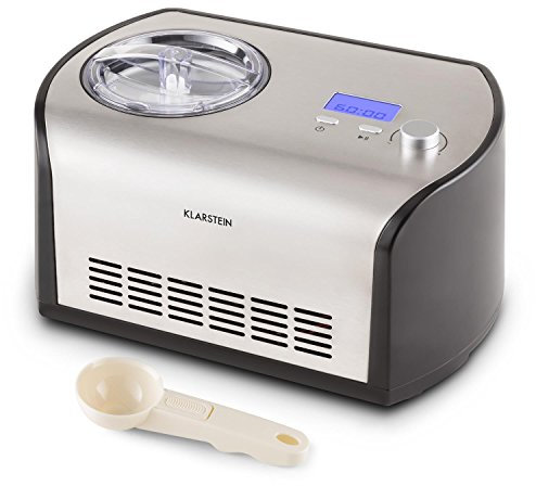 Klarstein Snowberry & Choc - Eismaschine, Speiseeismaschine, Eisbereiter, 135 Watt, 1,2 Liter Fassungsvermögen, Kühlhaltefunktion, Timer, Zubereitungszeit: 30-40 min, silber