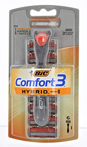 BIC Hybrid 3 Rasierer, 6 Count (2 Pack), Schwarz, Kunststoff, Männlich, Herren, Zeitgenössisch