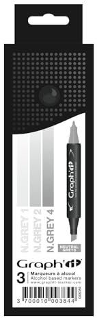 Graph'it Filzstifte, 2 Spitzen, Schwarz/Weiß-Töne Dégradé Neutral Greys, 1 Stück (3er Pack)