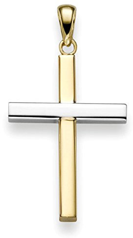 Anhänger Kreuz 30x16,5mm aus 585 Gold Gelbgold & Weißgold bicolor