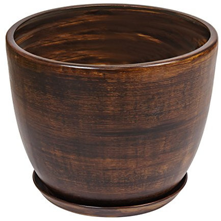 Keramik Keramiktopf Blumentopf Topf mit Untersetzer Übertopf D 305 mm Holzdekor