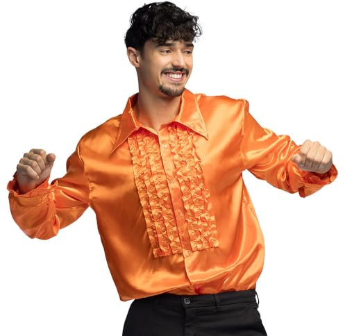Boland - Chemise disco à volants, orange, homme, déguisement, chemise de soirée, Schlager move, 70's, fête à thème, carnaval