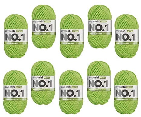 myboshi No.1 Wolle zum Häkeln und Stricken, Schnellstrickgarn, langlebige Mützenwolle, Strickwolle, Häkelwolle, mulesing-frei, 50g, Ll 55m Grün (Apfel) 10 Knäuel