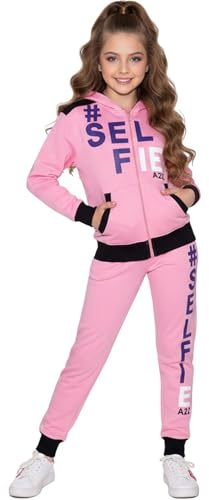 A2Z 4 Kids Girls Boys #SELFIE Tracksuit Set Hoodie & Joggers Kids 2 Piece Fleece Outfit Soft Cotton Blend Zip-Up Hooded Top & Bottoms Comfortable Sportswear Ideal Unisex PE Kit Ages 5-13 Years