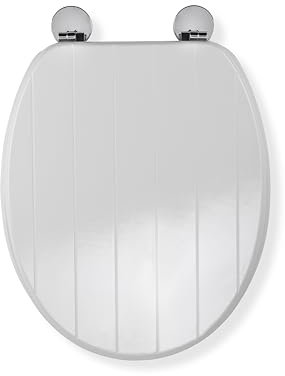 Croydex Hayward Flexi-Fix Wooden Toilet Seat - Tongue & Groove Design, Anti-Bacterial Treated Finish and Adjustable Hinges with Top and Bottom Fixings Included (White O Shape)