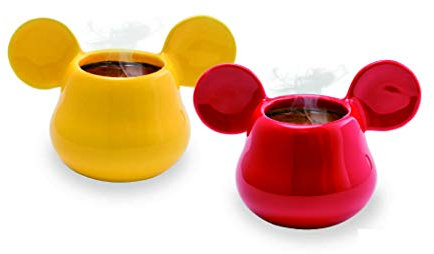 Joy Toy 62127 Mickey Mouse Tazzine Espresso in Ceramica 3D, Giallo + Rosso