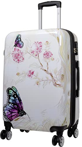 Trendyshop365 Bunter Hartschalen City-Koffer Motiv Schmetterling Bedruckt - 67 Zentimeter 66 Liter 4 Rollen Butterfly