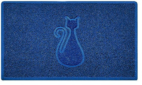 Nicoman CAT Embossed Shape Door Mat Dirt-Trapper Washable Barrier Doormat-(Use Indoor or Sheltered Outdoor)-(75x44cm/29.5x17.3inches,Medium) Blue