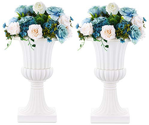 Nuptio 2 Piezas Sembradora de Urnas Clásica, Urna Decorativa de Interior o Exterior de Plástico de 50cm de Altura, Sembradora de Plástico de Pedestal Alto, Maceta de Estilo Vintage, Blanco