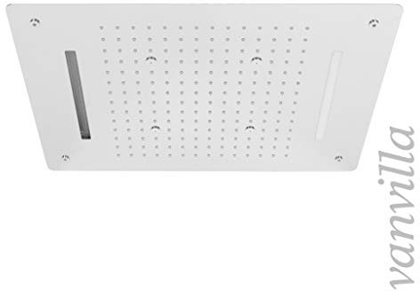 vanvilla Duschkopf Edelstahl Regenduschkopf flächenbündig Regenbrause Brausekopf LED 3 Funktionen Regendusche Schwall Sprühnebel 65cm x 45cm gebürstet