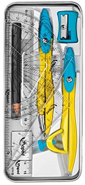 Maped – Set Schulzirkel Study Pop – Zirkel aus Metall in verschiedenen Farben – Mini-Set zum Zeichnen + Anspitzer + Radierer und Bleistift, Blau