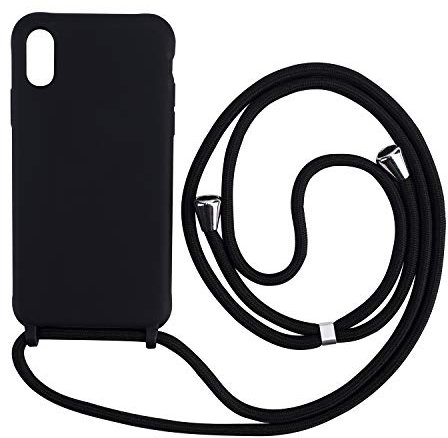 xingting EU Compatible for iPhone XR case,Silicone Cover Adjustable Length Lanyard-StylishMobile Phone Cover Neck Strap-Black