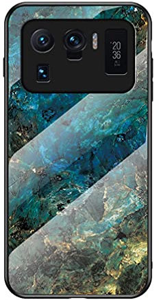 BRAND SET Hülle für Xiaomi Mi 11 Ultra Rückseite Aus Gehärtetem Marmorglas und Hybrid-Hartschalenkoffer Aus Silikon Stoßfest und Kratzfest Handyhülle für Xiaomi Mi 11 Ultra (Blau)