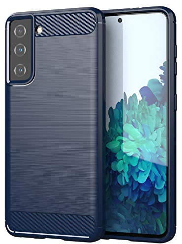 Cadorabo Hülle kompatibel mit Samsung Galaxy S21 FE Schutzhülle TPU Silikon Case Karbon Optik Slim Kratzfest Weiche Gummi mit Rundumschutz Case Hülle für Galaxy S21 FE in Blau