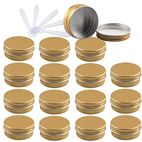 ZEOABSY 96 Pieces 15ml Gold Empty Round Aluminium Tins with Screw Lids Storage Jars Cosmetics Containers Pots for Candle Lip Balm Salve Powder Crafts with 6 Spatula
