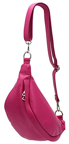SH Leder ® echt Leder Hüfttasche Damen Herren Unisex Gürteltasche für Festival Reise Bauchtasche mittelgroße Crossbody Bag Frauen Ledertasche 32x17cm Marie G528 (Pink)