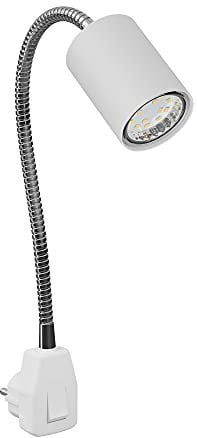 ledscom.de GU10 Steckdosenlampe WAIKA Schwanenhals, Schalter, weiß inkl. GU10 LED Lampe 227lm warmweiß