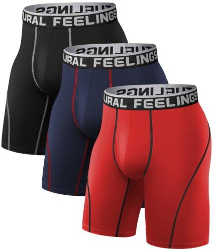 Natural Feelings Long Mens Underwear Boxers Performance Sports 9inch | Dry Fit Long Leg Boxer Shorts Men ,Anti Chafing, Elastic Waistband, Functional Fly, Suitable for sports & everyday