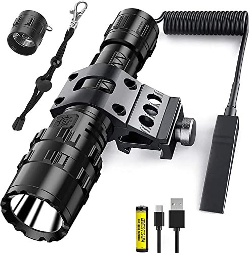 BESTSUN Torce Torcia a LED super luminosa Potente torcia tattica militare Luce per armi da caccia, 5 modalità Luce per fucile - Batteria ricaricabile e pressostato inclusi