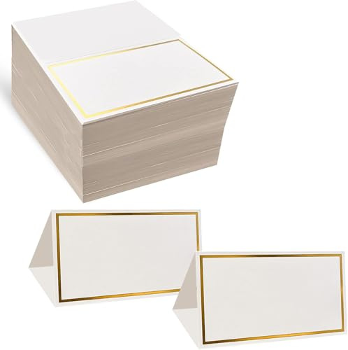 Evaster Place Cards Pack of 100 Premium Tent Name Place Cards for Table Setting with Gold Foil Border 2x3.5 inches - Perfect for Weddings, Banquets Dinner Parties and any other Events