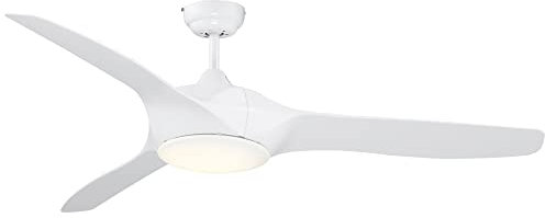 HOMCOM Ventilador de Techo con Luz LED Motor Diámetro 132 cm Mando a Distancia 3 Aspas Reversibles 6 Velocidades y Temporizador Silencioso para Dormitorio Salón Comedor Blanco