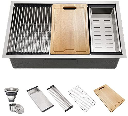 Hovheir - Lavello da cucina in acciaio inox, 25 x 19 cm, sottotop lavello da cucina, stazione di lavoro, 16 gauge, in acciaio inox, vasca singola profonda, con tagliere