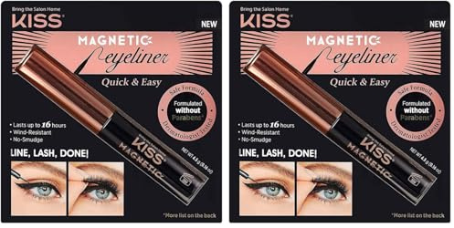 KISS Magnetic Lash Collection Magnetischer Eyeliner, Schwarz, wischfester, mit Biotin angereicherter magnetischer Eyeliner mit Präzisionsspitze (Packung mit 2)