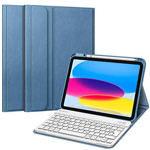 FINTIE Tastatur Hülle für iPad 11.Generation 11 2025, iPad 10. Generation 2022 10.9, Schutzhülle mit TPU Rückschale, Pencil Halter und magnetisch Abnehmbarer Tastatur mit QWERTZ Layout, Dunstblau