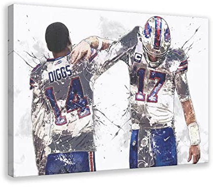 MJKO Josh Allen, Stefon Diggs Sport Leinwand Poster Schlafzimmer Dekor Sport Landschaft Büro Zimmer Dekor Geschenkrahmen Stil 40 x 60 cm