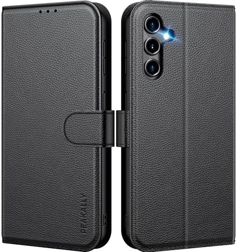 Peakally Custodia per Samsung Galaxy A14 4G / 5G, Blocco del Segnale RFID, Cover a Libro in Pelle Premium, Custodia a Portafoglio [Slot per Schede] [Funzione di Supporto] [Magnete] - (Nero)