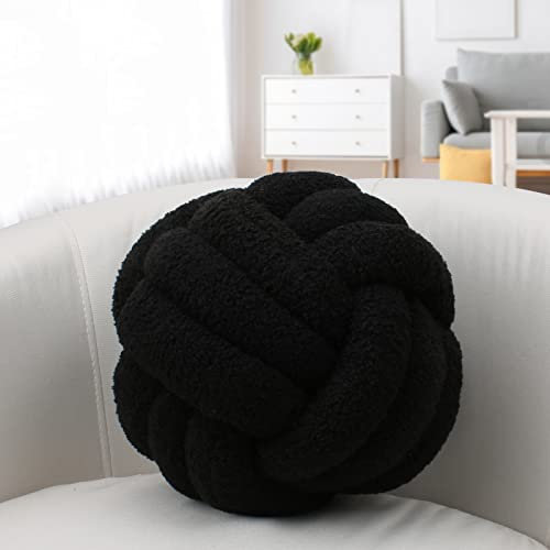 IIQI Knotenkissen, Kugelförmige Kissen Imitation Lamm Daunen Mehrere Größen Knotenkissenball weiches handgewebtes Sofakissen, verwendet für Wohndekoration (Schwarz 24,35 cm)