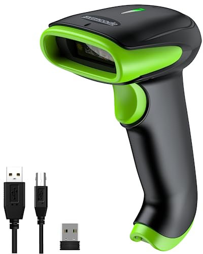 Symcode Scanner per codici a barre wireless Bluetooth, con cavo USB e connessione wireless 2.4 G, ergonomico, lettore di codici a barre portatile, scanner di codici QR 2D 1D, scansione automatica