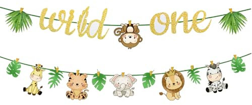 GoldRock Wild One Tiere Girlande, Dschungel Deko 1. Geburtstag Junge und Mädchen, Erste Geburtstagsdeko mit Safari Thema