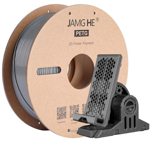 PETG Filament for 3D Printer, JAMG HE 1.75mm 1KG Precision +/- 0.02 mm PETG Filament Spool for 3D Printing Refills (1KG, Grey)