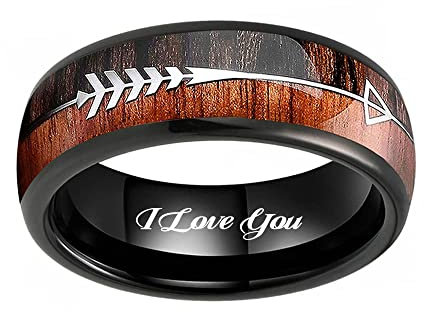mens wedding ring wood inlay,Tungsten Carbide Wedding Rings for Men Engraved Personalized Promise Rings for Him Customizable Antler Arrows Inlay Ring,Size 6-13 (Schwarz)