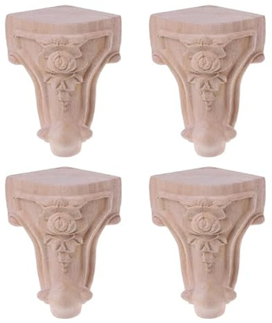DUNSBY Pieds de Meubles Pieds de Meubles en Bois Fleur en Bois Massif sculpté Pieds de siège de Meuble TV Aucune Peinture Pieds de Table