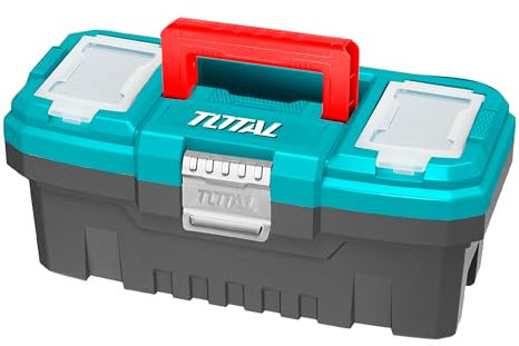 TOTAL - Cassetta per Attrezzi | Dimensioni 356 x 168 x 160 mm | Plastica | Blu | Con Chiusura Metallica | Con 2 Scomparti di Stoccaggio | Con Vassoio Separato in Plastica