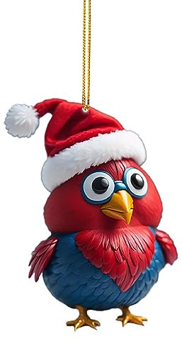 Niedliches Cartoon Huhn Weihnachtsschmuck, 2D Acryl-Anhänger, Hühner Weihnachtsbaumschmuck, Hühner Hängende Ornament, Hühner Willkommens Weihnachtsschmuck, Weihnachtsdeko Weihnachtsbaum (F, One Size)