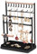 Présentoir à bijoux porte-chaîne, Porte-bijoux, Support à Bijoux, Porte Bijoux Présentoir à Bijoux en Metal et Bois Durable avec Plateau en Velours et Crochets, Pour Colliers, Bagues, Bracelets, Noir