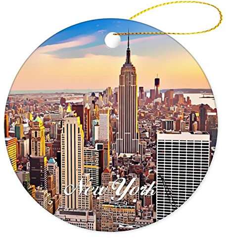 Weihnachtsbaumschmuck 7.3cm, New York Weihnachtsschmuck Mode Christbaumschmuck Anhänger Andenken Runde Keramik Ornament Für Party Weihnachtsbaum Geschenke